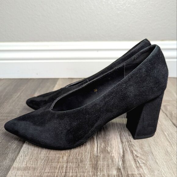 Stuart Weitzman Black suede leather pointy toe block heel women 36 EU 5.5 US - Picture 3 of 8